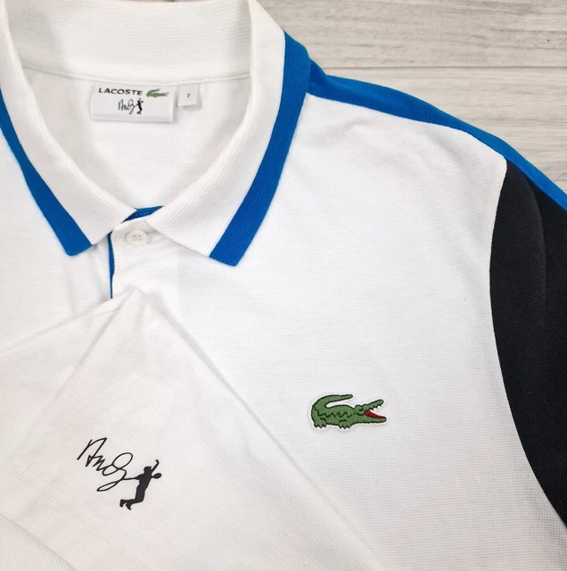 LACOSTE ANDY RODDICK Tennis Golf Polo Blanc Bleu Noir Taille 7 EUR