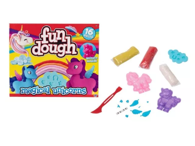 Magical Unicorns 16 Piece Play Dough Set- Craft Model Clay, Party Bag Filler