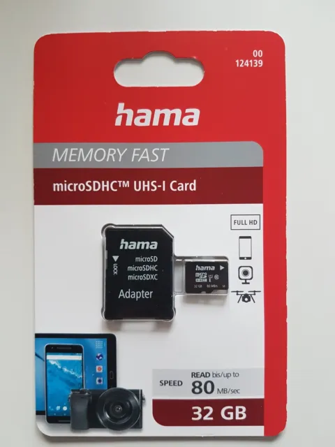 Hama 32 GB Micro SDHC Karte mit Adapterkarte Neu in OVP