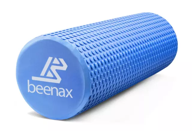 BEENAX TEXTURED FOAM FITNESS YOGA MUSCLE MASSAGE ROLLER ~ BLUE ~ 45cm x 15cm