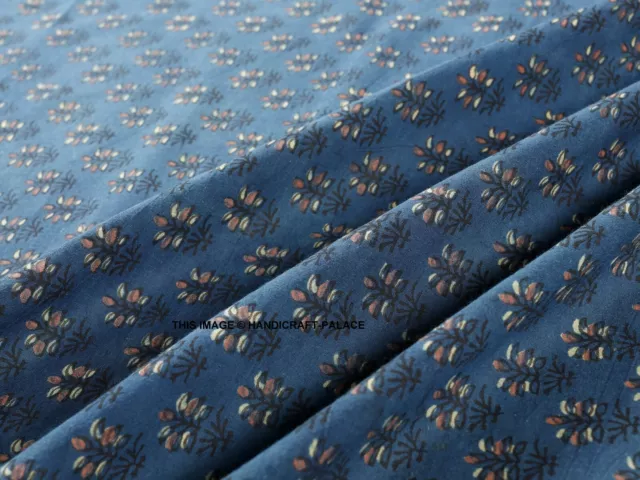 Indien Tissu Fournitures Main Bloc Imprimé Bleu Coton Voile Art Couture Par 0.9m