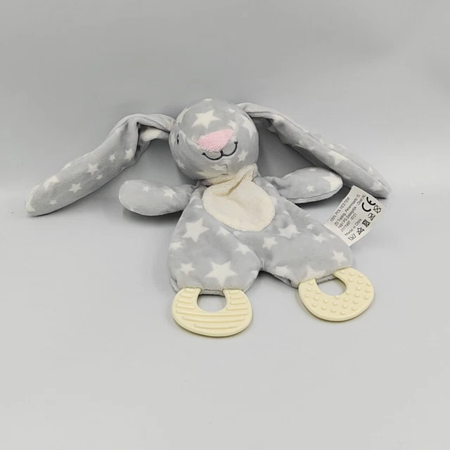 Doudou plat lapin gris blanc étoiles dentition ZD TRADING - 31017