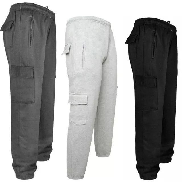 Mens Fleece Cargo Combat Five Pocket Jogging Bottom Tracksuit Jogger Sweat Pants