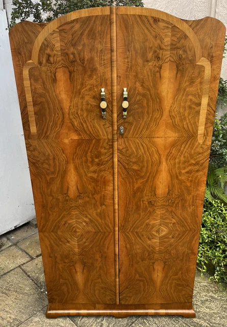 Superb Walnut Art Deco Tallboy Cabinet/Small Childs Wardrobe Amazing Veneers