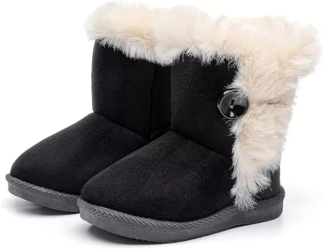 Girls Boys Winter Shoes Toddler/Little Kid Fur Lining Snow Boots Warm Flat Outdo
