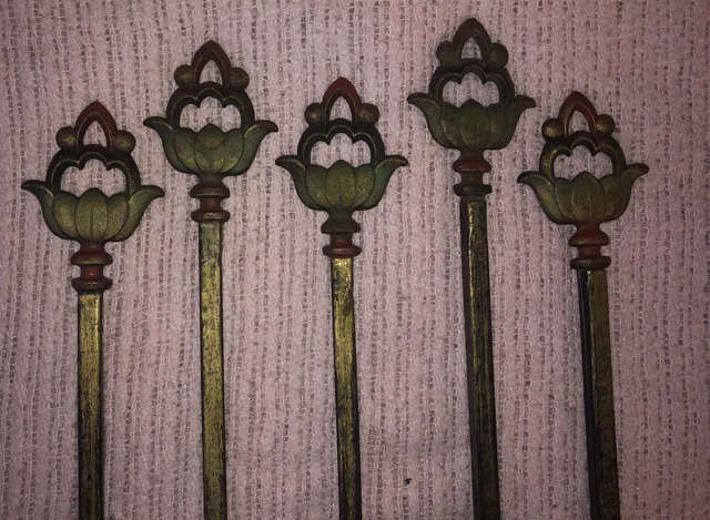 FIVE Antique Curtain Rods Vintage Cast Metal Swing Arm Art Deco