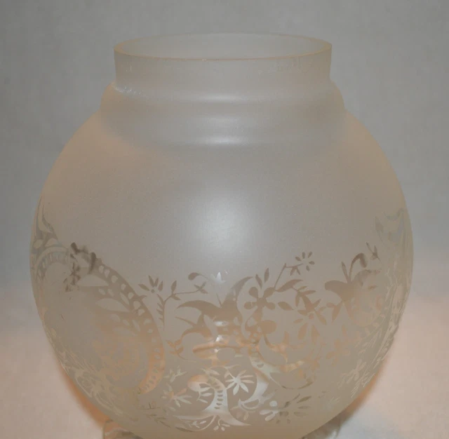 Vintage Victorian 8" Acid Etched Frosted Glass Lamp Shade Ruffle 4" Fitter Wow! 15