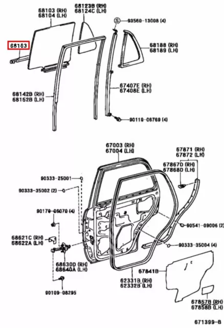 Toyota Genuine 4Runner 96-02 - Juego de 4 molduras para cinturón de puerta,... 2