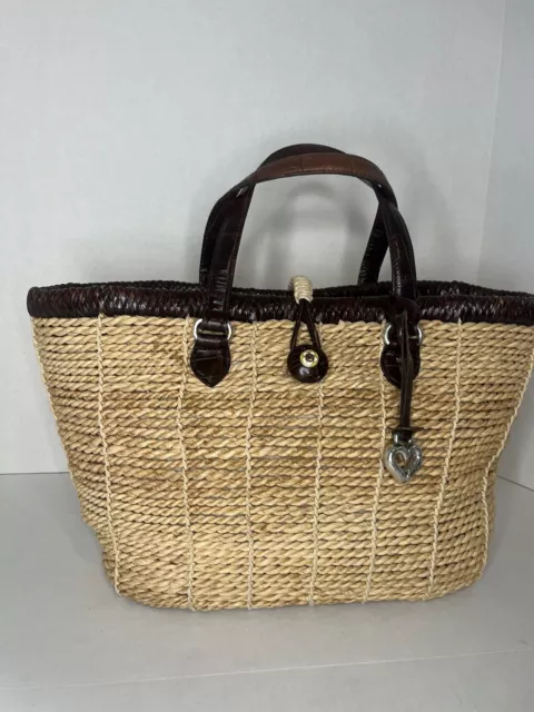 Brighton Straw With Leather Trim Market Style Tote Handbag Purse