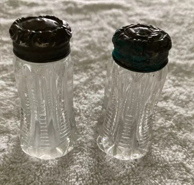 Antique Salt and Pepper Shakers w/metal Caps (?sterling?)