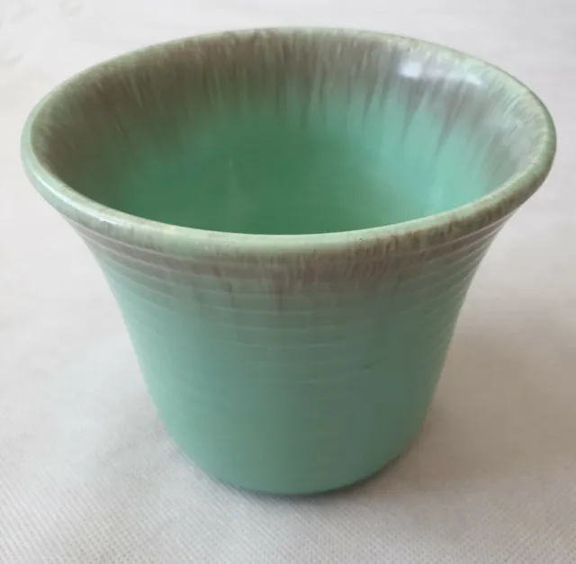 Vintage Art Deco British Pottery Ribbed Planter Vase in Green & Grey Glaze 1930s