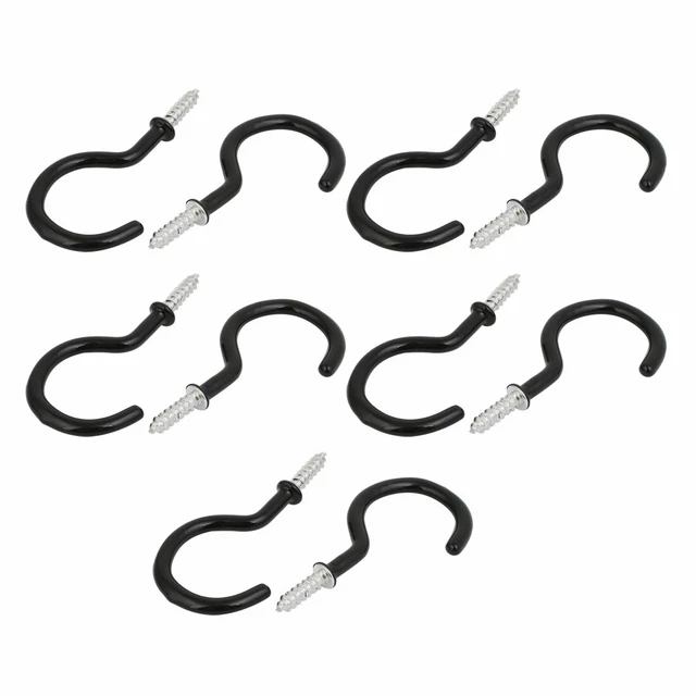 2 Inch Plastic Coated Screw-in Open Cup Ceiling Hooks Hangers Black 10pcs