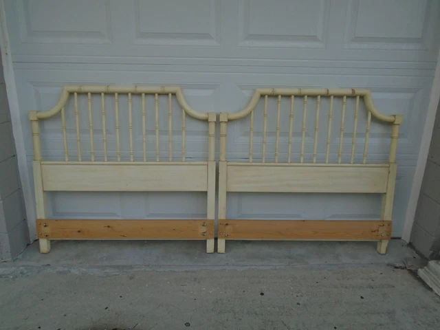 Thomasville Set 2 TWIN Size Headboards Faux Bamboo Pair  Coastal  Regency Glam