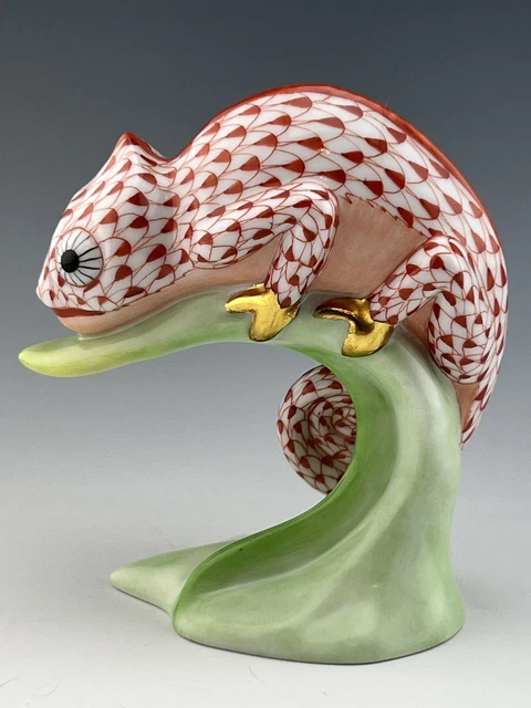 🦋 BRAND NEW HEREND Chameleon Rust Fishnet Lizard Figurine ($670 Retail) 3