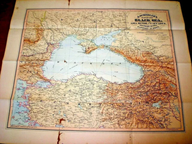 1877 Map ~ Black Sea, Asia Minor, The Caucasus, So. Russia, E. Turkey, Roumania