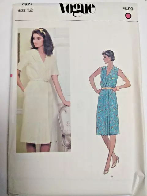 Envuelva Vestido V Cuello Suelto 12 Vogue 7971 Costura Patrón UC Vtg 80s Mangas