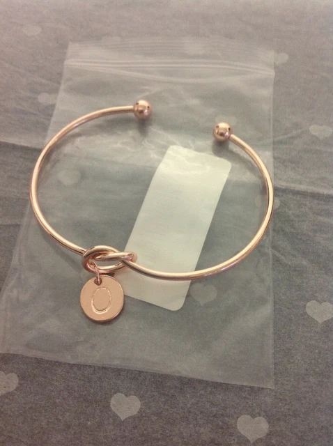 BNIB Rose Gold Tone Knot Heart - Initial "O" Charm Bangle