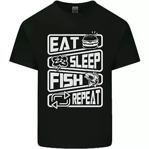 Eat Sleep Fish Funny Fishing Fisherman Mens Cotton T-Shirt Tee Top