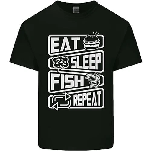 Eat Sleep Fish Funny Fishing Fisherman Mens Cotton T-Shirt Tee Top