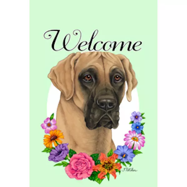 Great Dane Fawn Uncropped Welcome Flowers Decorative Flag