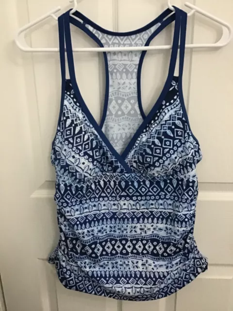 Jantzen Blue Geometric Print Racerback Tankini Swim Bathing Suit Top Size 10