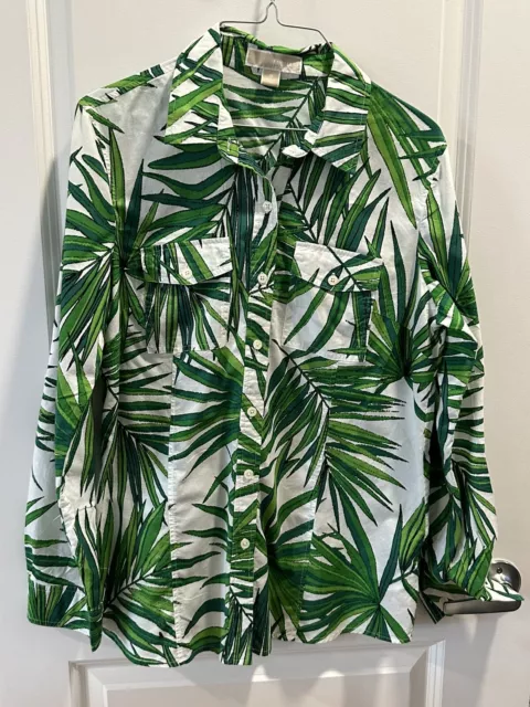 MICHAEL KORS Womens 10 Button Front Shirt Top Roll Tab Sleeves Tropical Leaves