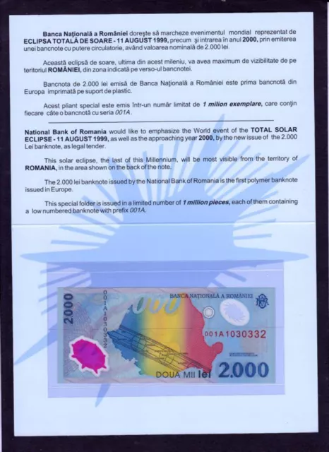 ROMANIA BANKNOTE , 2000 LEI WITH  Folder UNC CONDITION