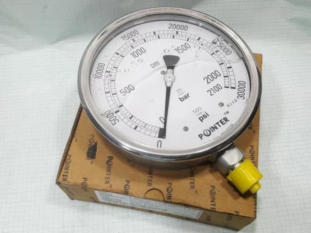 High Pressure Gauge Dual Scale 0-2000 BAR /0-30000 PSI Full Stainless Steel