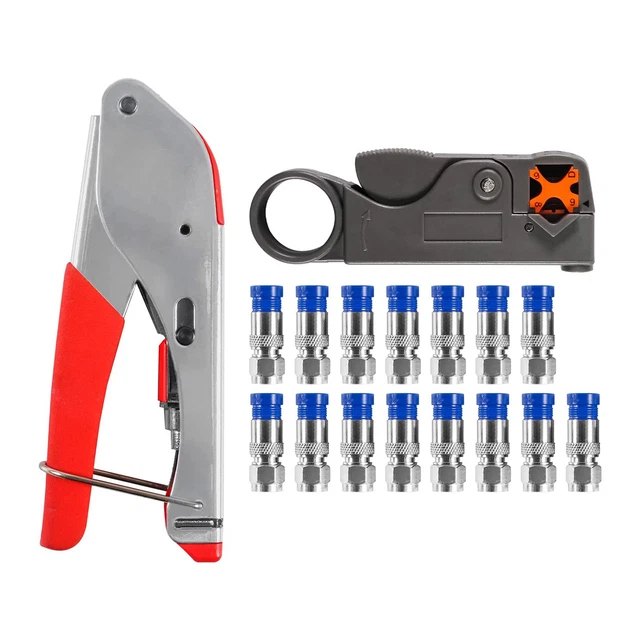 Cable Crimp Pliers for RG6 RG59 with 15-Piece F RG6 RG59 Connectors K9P6