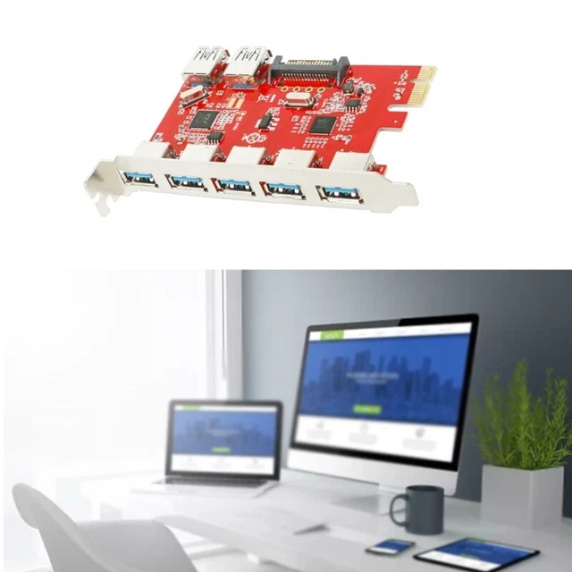 7 PORT USB Adapter Card USB3.0 to PCIE Expansion Connection 5Gbps Data ...