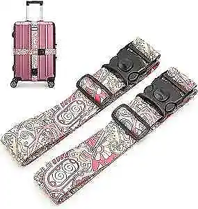 2 Pack 75'' x 2'' Adjustable Luggage Straps for Suitcase Belt Pink Flower