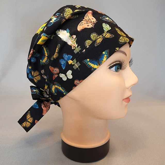 Butterflies and Feathers Women's Pixie Scrub Cap w Hair Pocket Surgical Hat