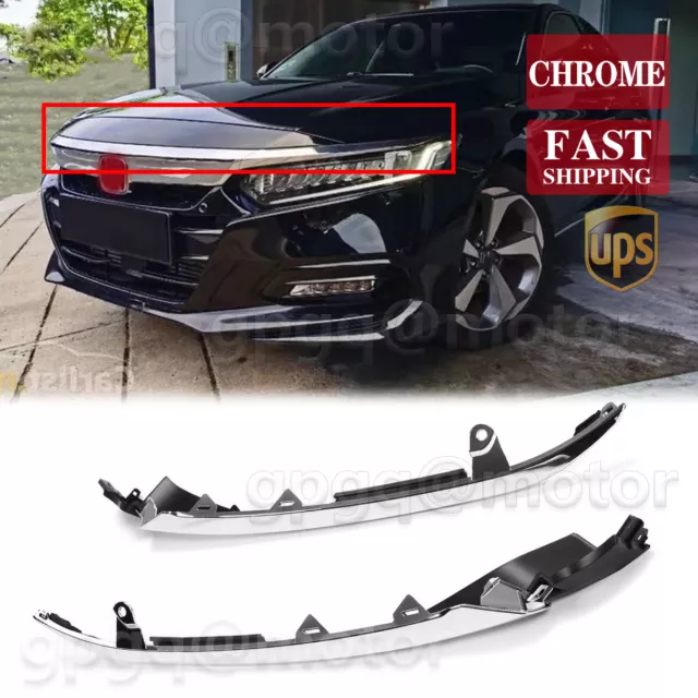 For Honda Accord 2018-2020 2x Front Bumper Grille Chrome Molding Headlight Trim