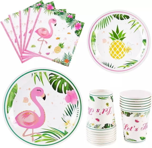 WERNNSAI Disposable Summer Hawaiian Themed Tableware Set Serves 16 Guests 64 PCS