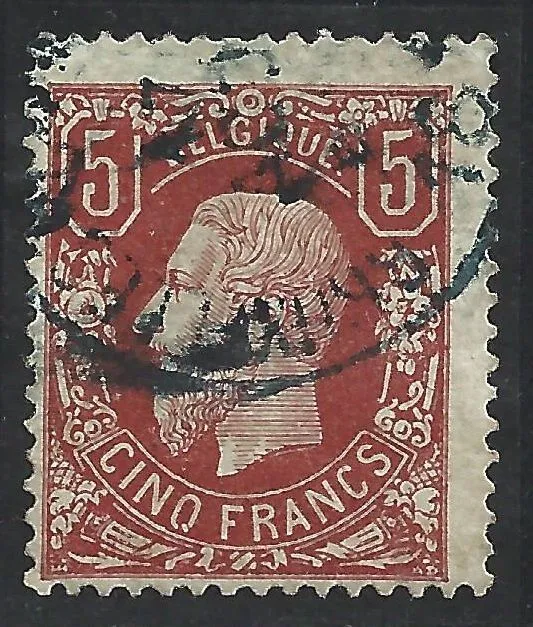 1878 Belgique - Roi LÃ©opold II - n. 37 - 5 Francs brun-rouge - OCCASION