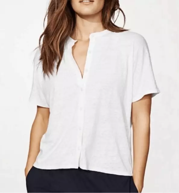 Eileen Fisher Organic Linen Jersey Short Sleeve Button Front Too size XL White