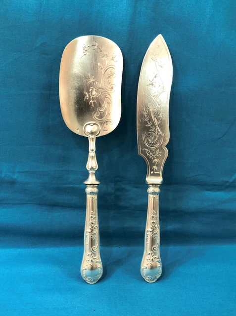 Couverts de service à glace ERCUIS modèle LOUIS XV / ROCAILLE métal argenté TBE