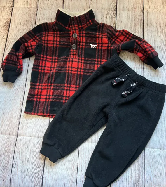 Carters Baby/Infant 2 Piece Holiday Fleece Outfit Black/Red Plaid Size 6 Months