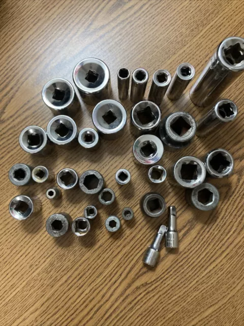 Mixed Socket Lot (35) 12 & 6 point metric & standard. Craftsman & more
