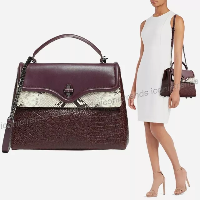 NWT 🍇 Rebecca Minkoff Phoebe Top Handle Croc Embossed Leather Satchel Currant