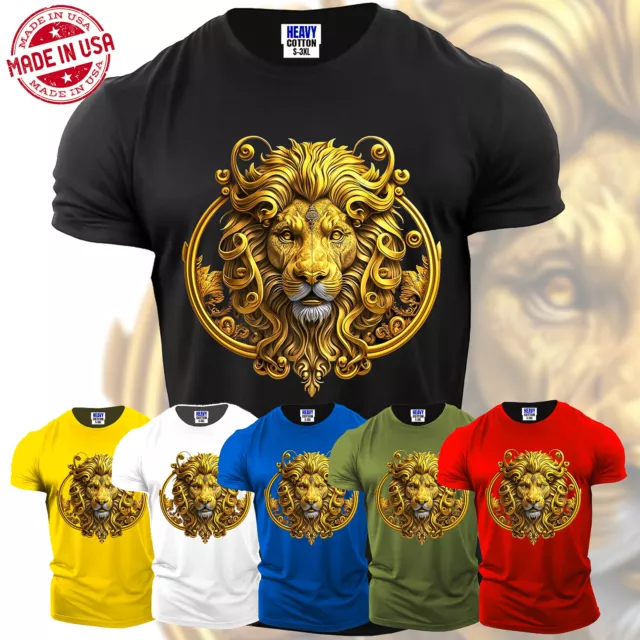 Angry Golden Lion Animal Face King Mens T-Shirt Funny Short Sleeve USA Gift Tee