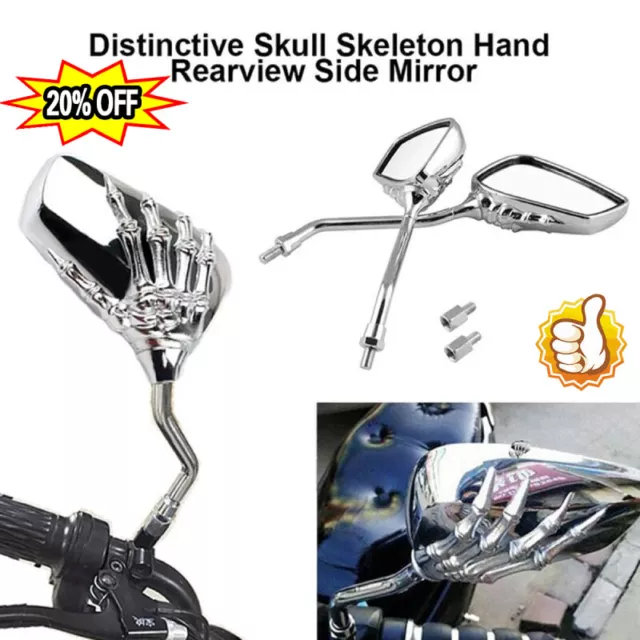 Motorcycle Skeleton Skull Hand Claw Shadow Rearview Side Mirror 8mm 10mm