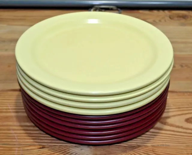 Boonton Ware Dinner Plates (Lot of 10) Maroon&Yellow Mid Century Modern 10” Diam