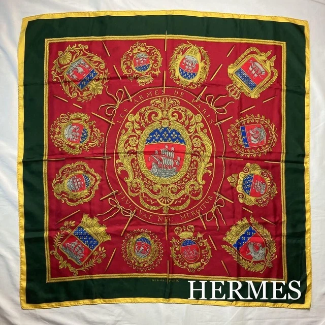 HERMES Carre 90 HERMES FLVCTVAT NEC MERGITVR Coat of arms of Paris Silk Scarf