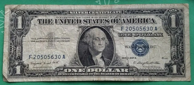 1957 A Blue Seal $1 One Dollar Silver Certificate Bill Old Paper Money USA Note