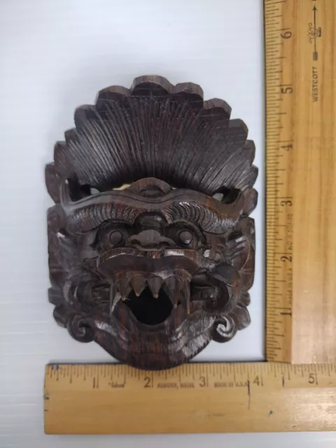 Vintage Wooden Barong Mask  Carved Wall Art Indonesian Bali Hand Made - 4.5"