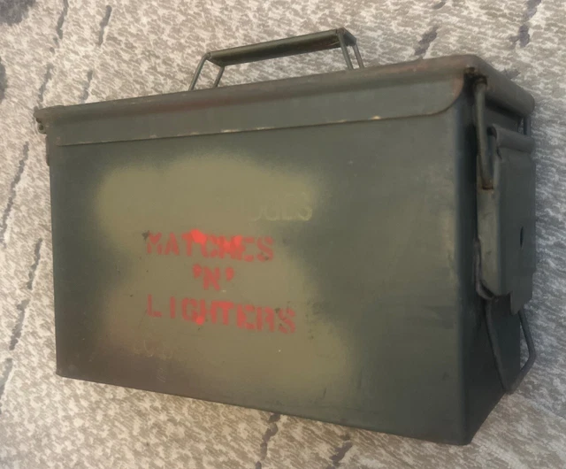 US ARMY .50 Cal Ammo Box Military Ammunition Tin Tool Battery Box M2A1 ...