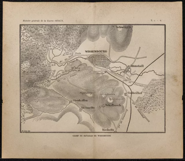 1898ca - Champ de bataille de Wissembourg (Plan) - Carte guerre 1870 - Alsace