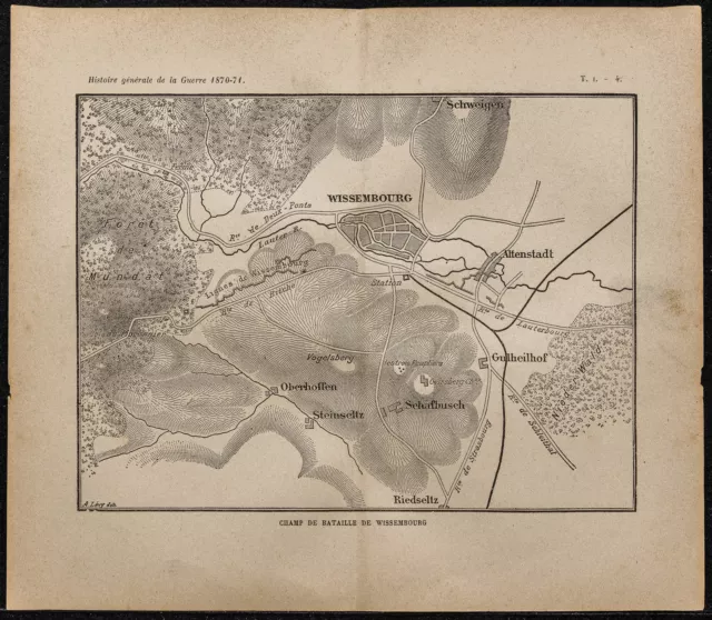 1898ca - Field Of Schlacht Von Wissembourg (Karte) - landkarte Krieg 1870 -