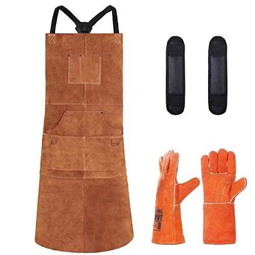 Welding Apron for Men with Gloves - Heat & Flame-Resistant Leather Work Shop